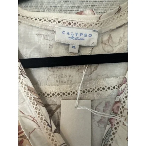 Calypso St Barth Bohemian Floral Romance  Wrap Blouse Flutter Cap Sleeve  XL NWT - Picture 2 of 9